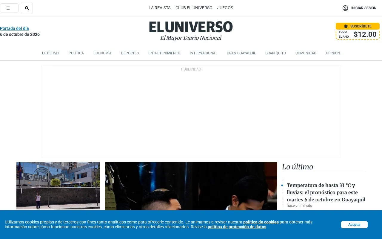 El Universo homepage screenshot