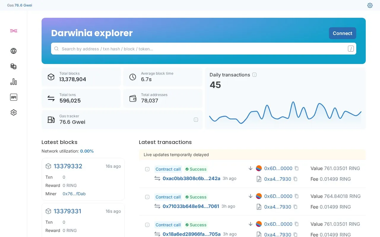 Darwinia Network — blockscout homepage screenshot