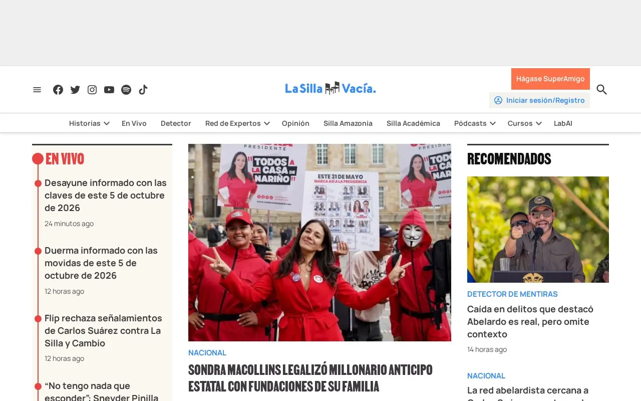 La Silla Vacía homepage screenshot