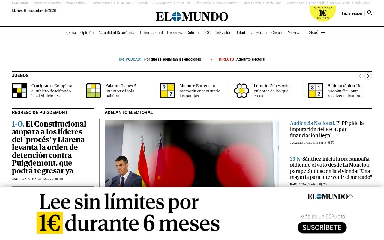 El Mundo homepage screenshot