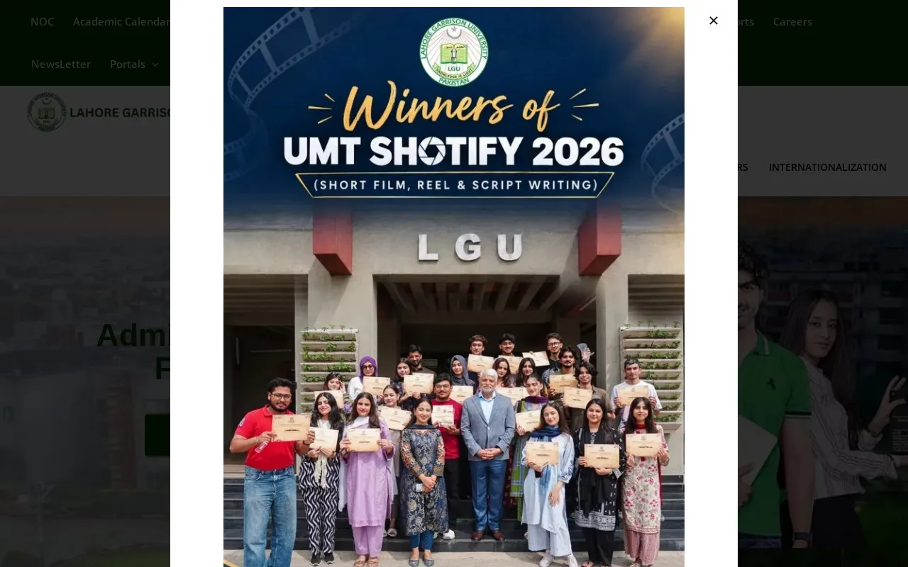 Lahore Garrison University homepage screenshot