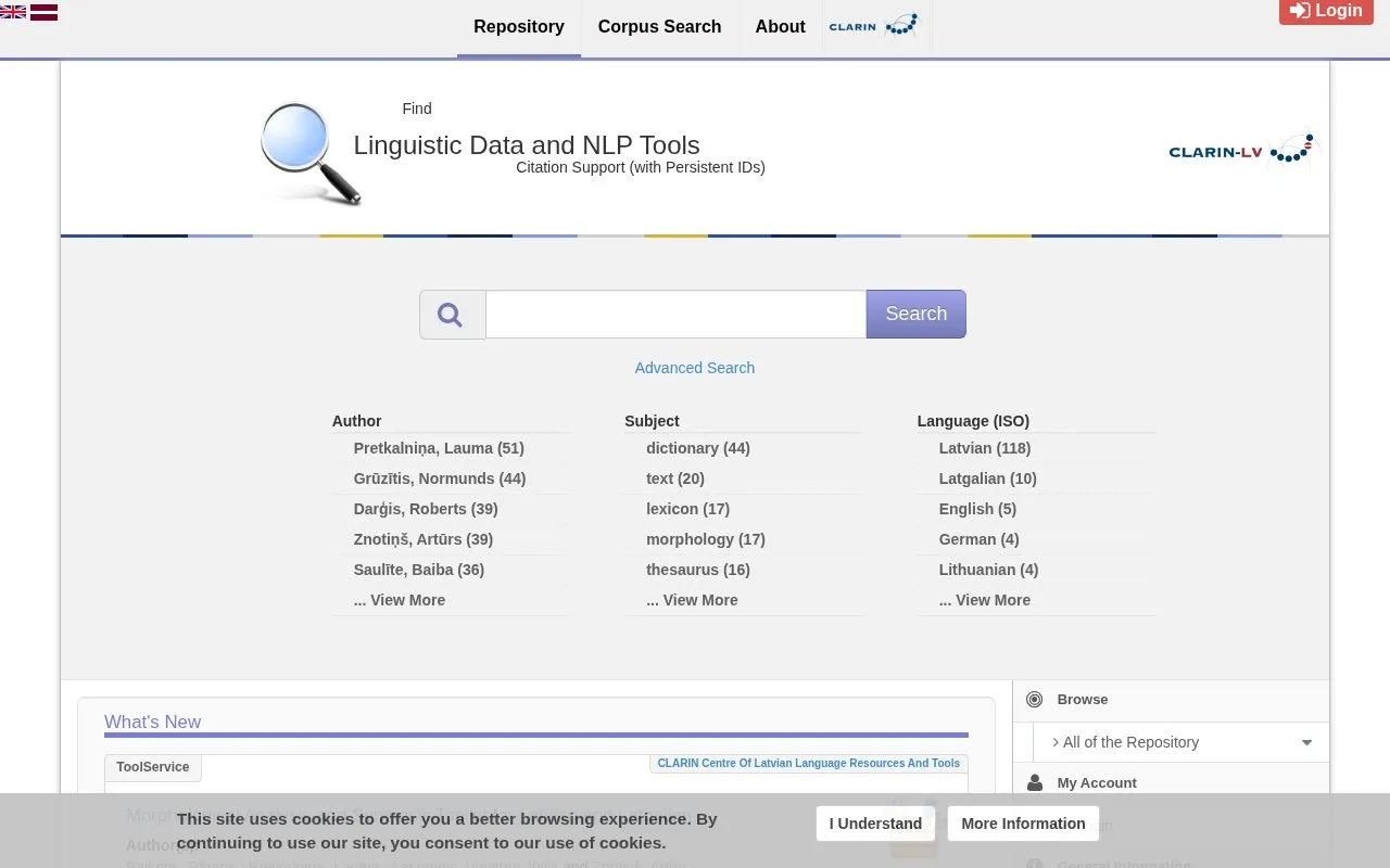 CLARIN-LV repository homepage screenshot