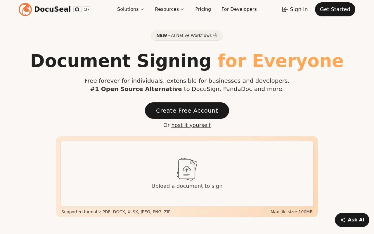 DocuSeal homepage screenshot