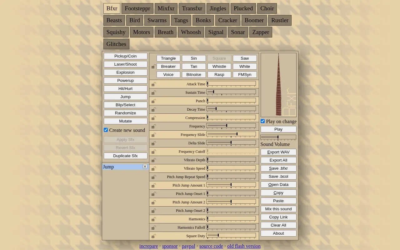 Bfxr homepage screenshot