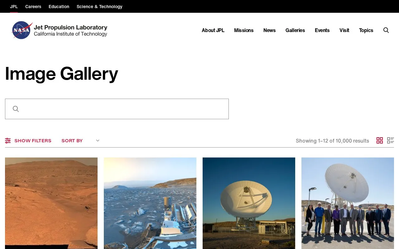 JPL Images homepage screenshot
