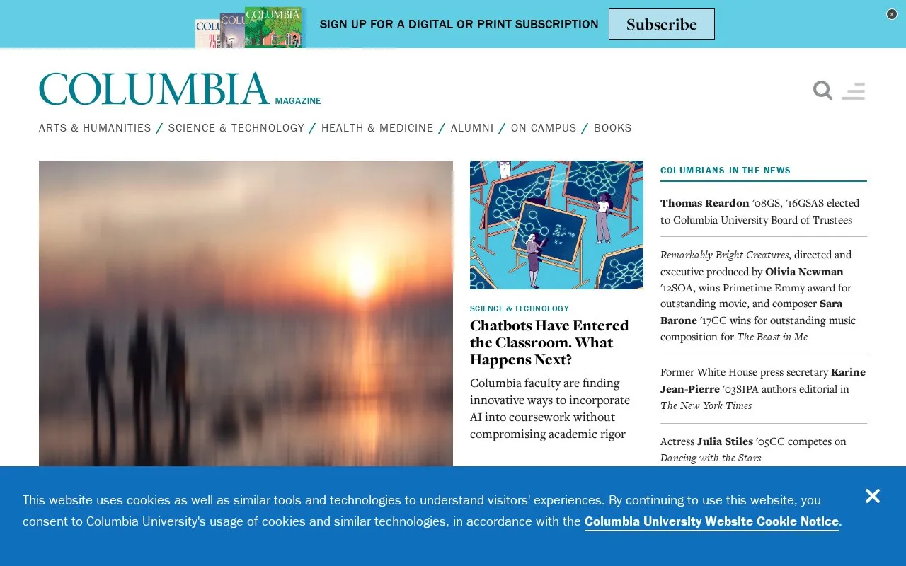 Columbia Magazine homepage screenshot