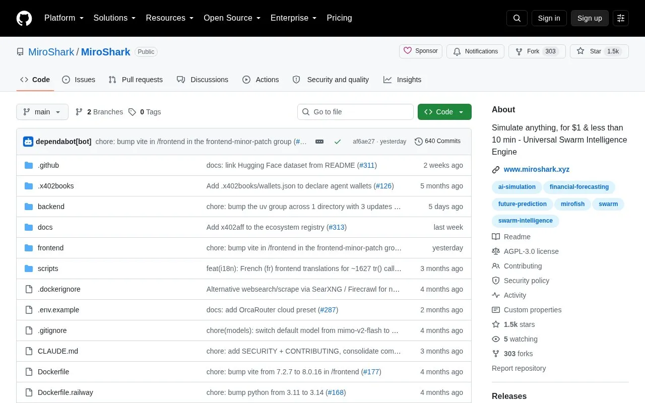 MiroShark homepage screenshot