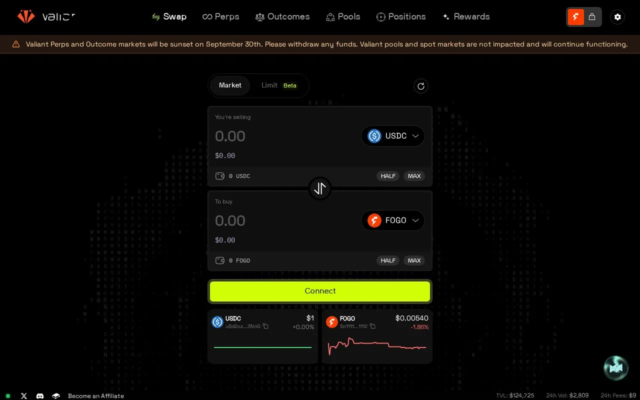 Valiant Trade Spot homepage screenshot