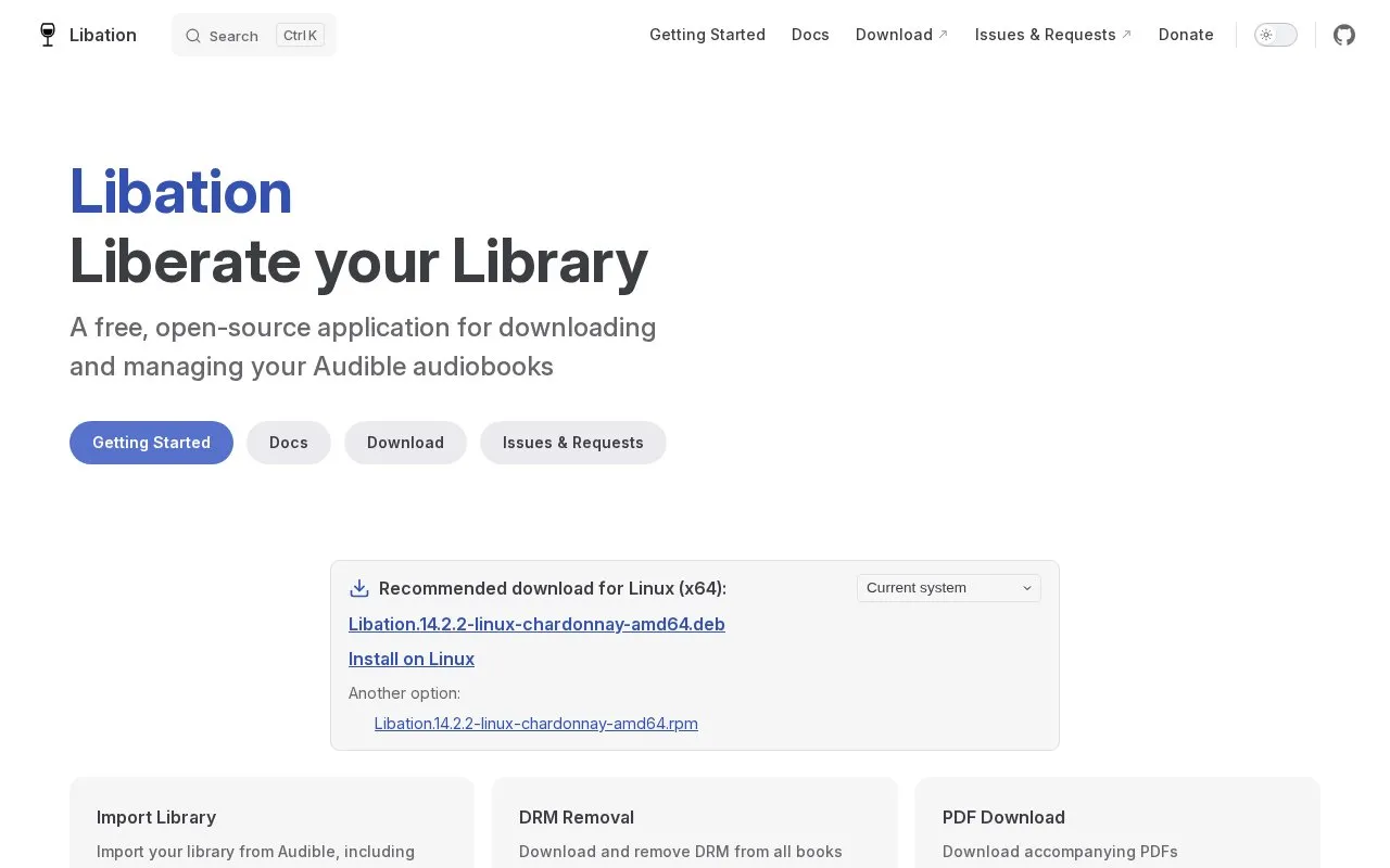 Libation homepage screenshot