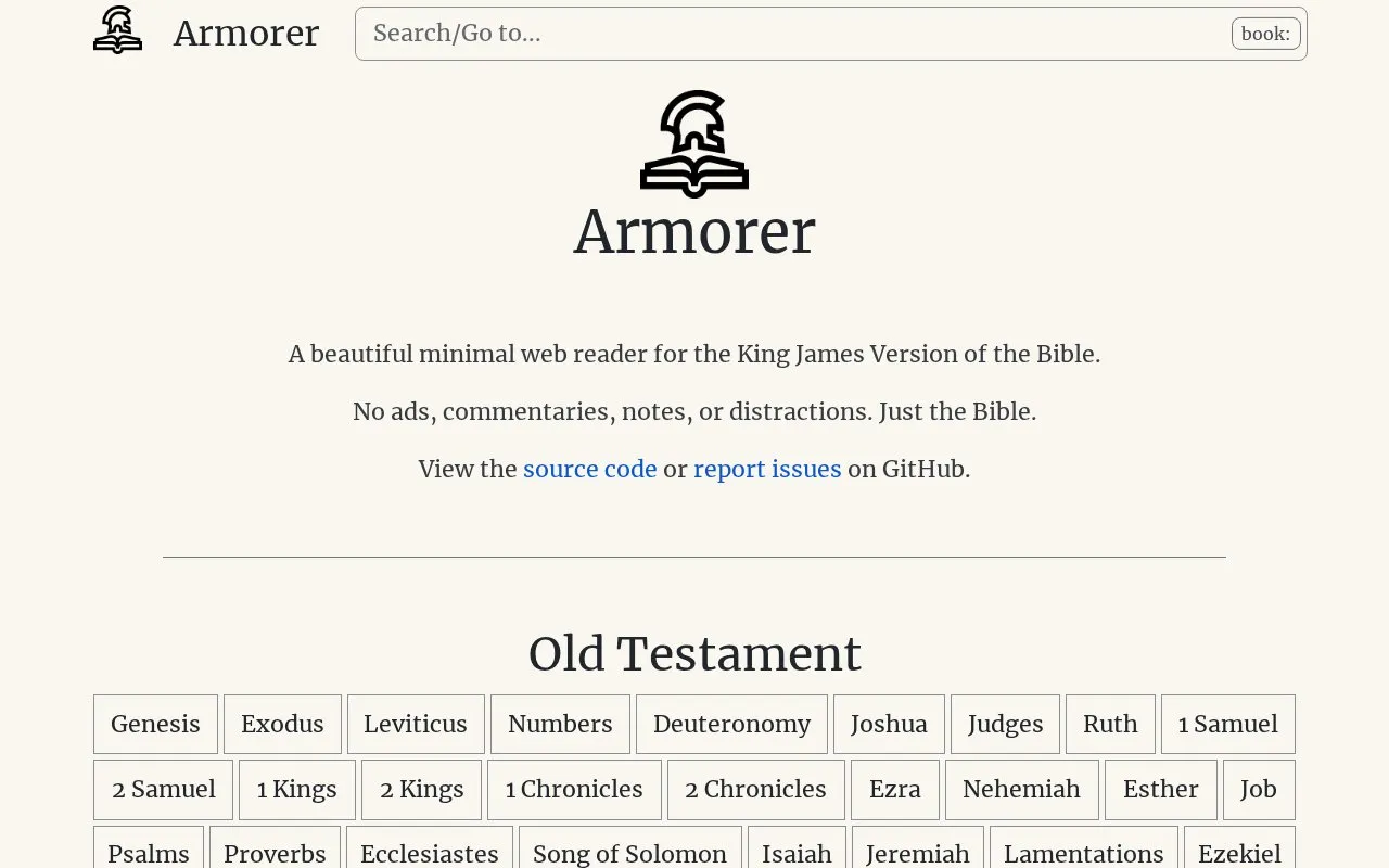 Armorer homepage screenshot