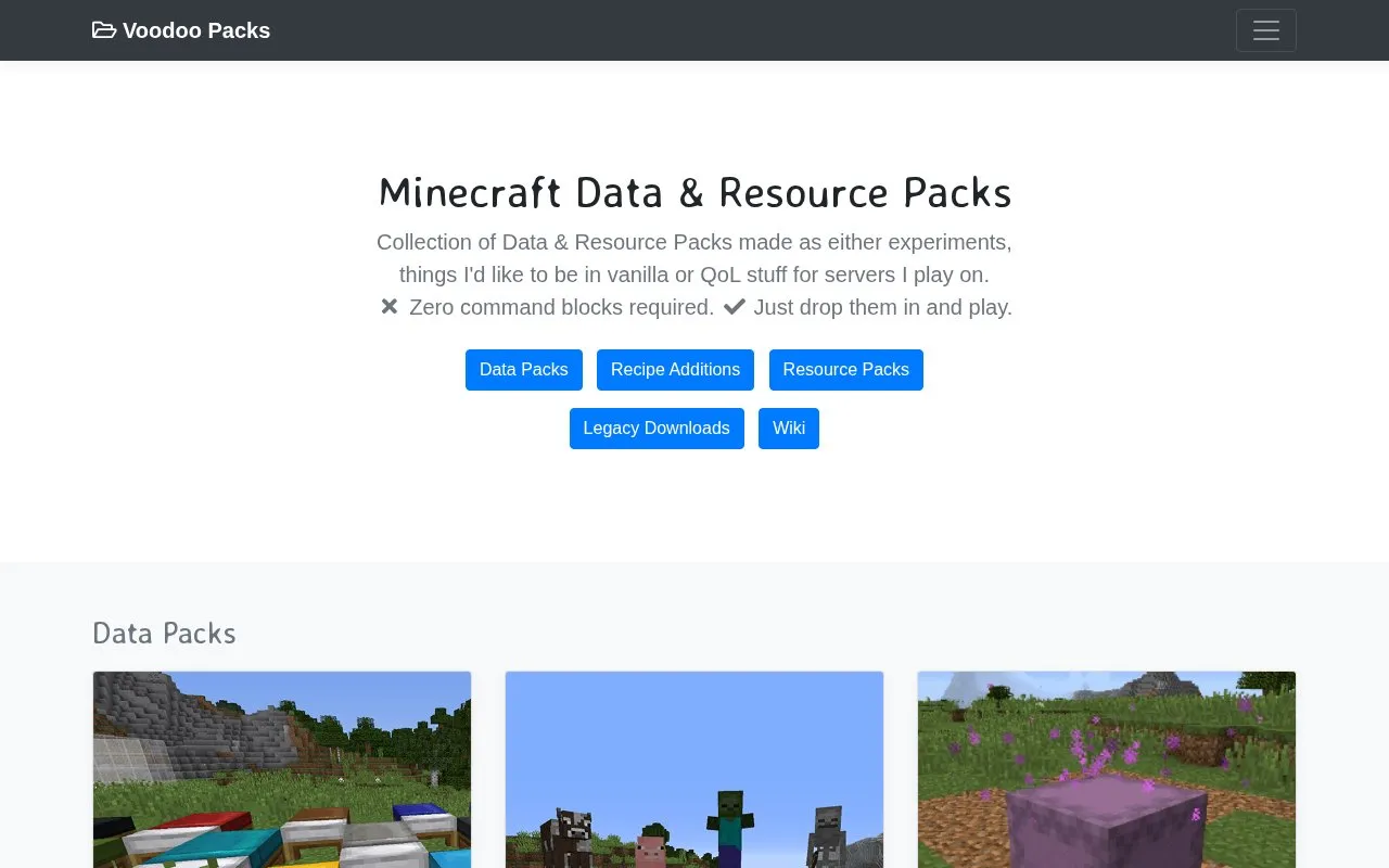 Voodoo Packs homepage screenshot