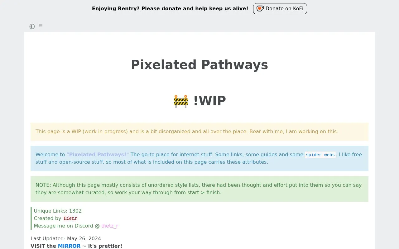 Pixelated Pathways homepage screenshot