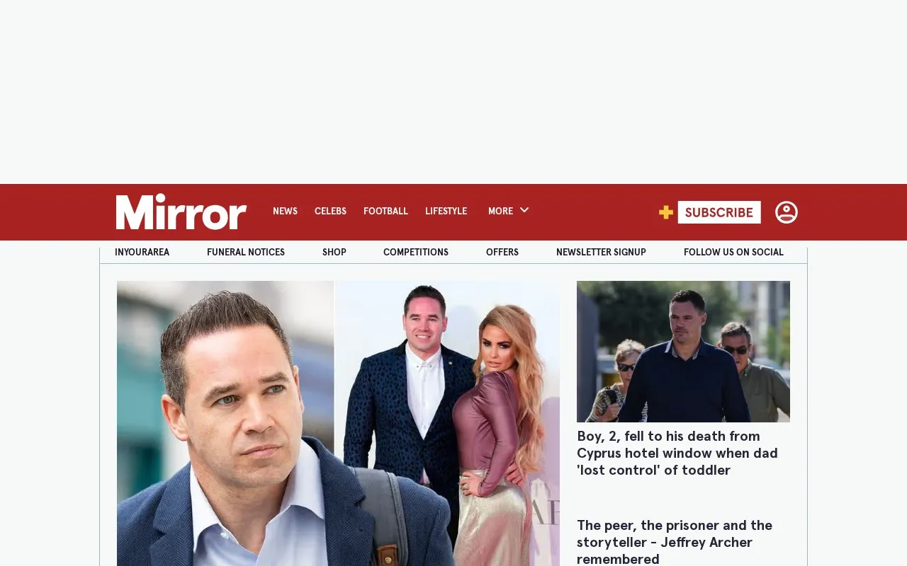 Sunday Mirror homepage screenshot