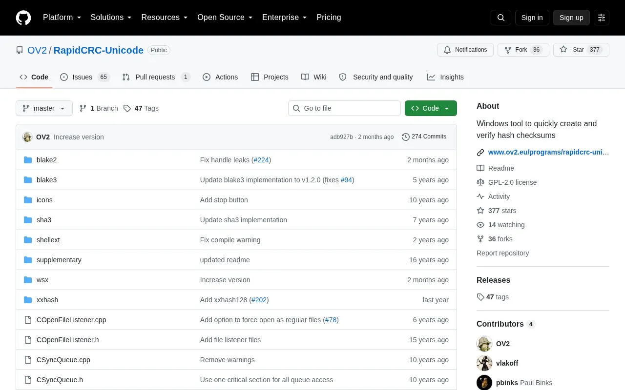 RapidCRC Unicode homepage screenshot