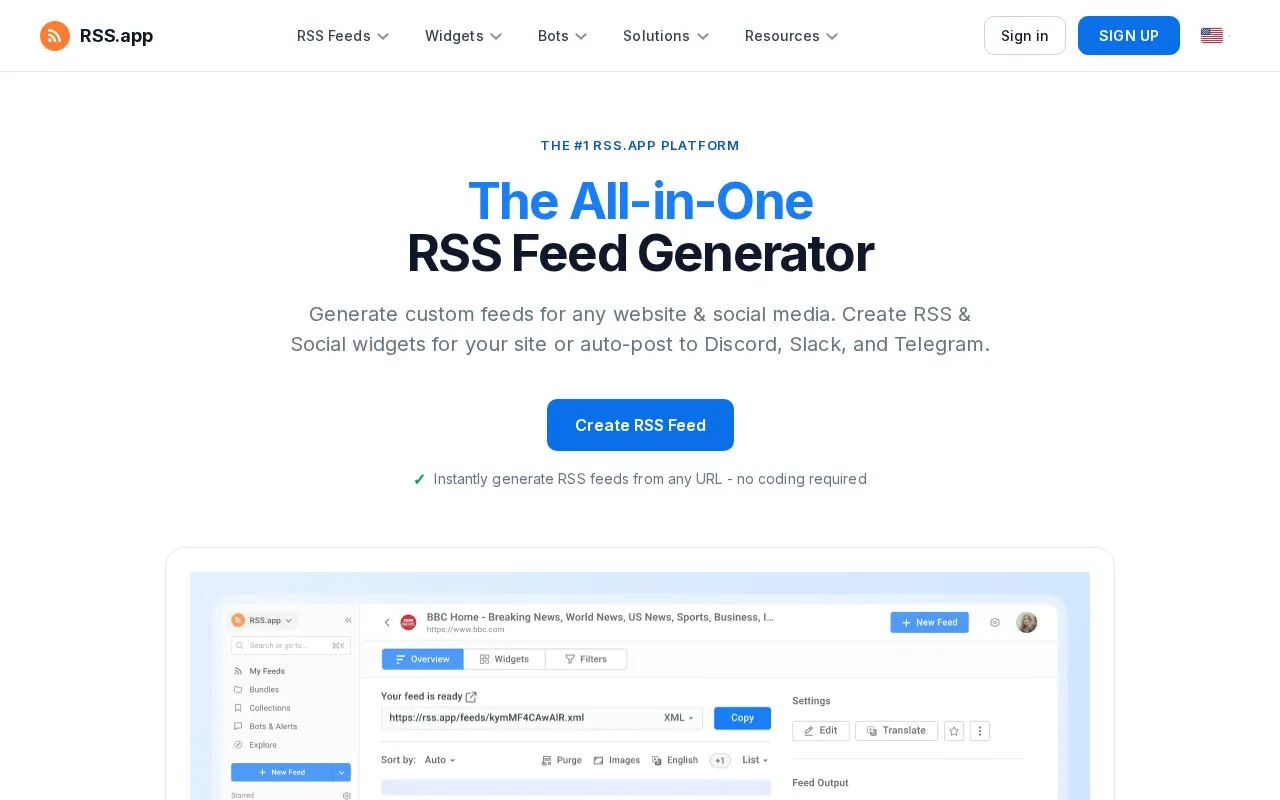 RSS homepage screenshot