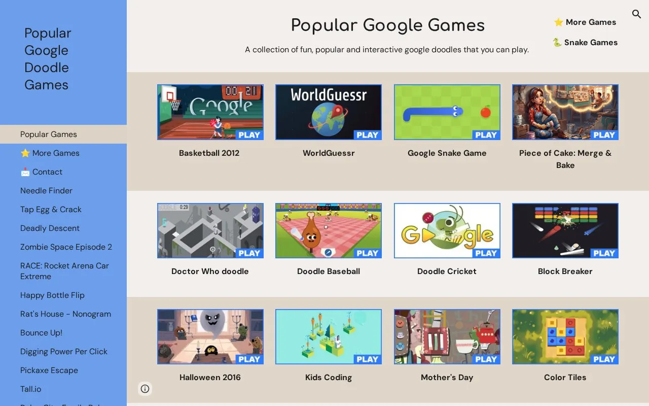 Populardoodlegames homepage screenshot