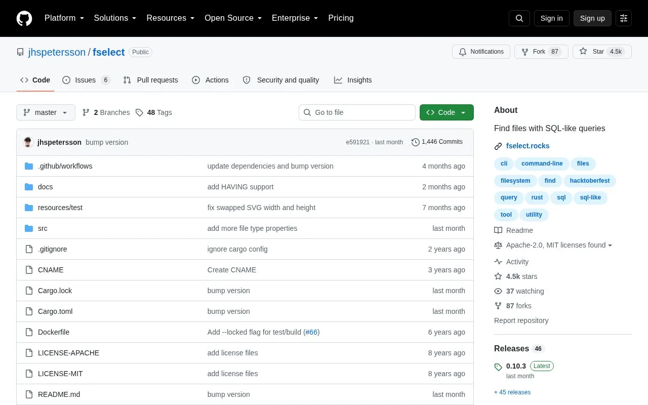 fselect homepage screenshot