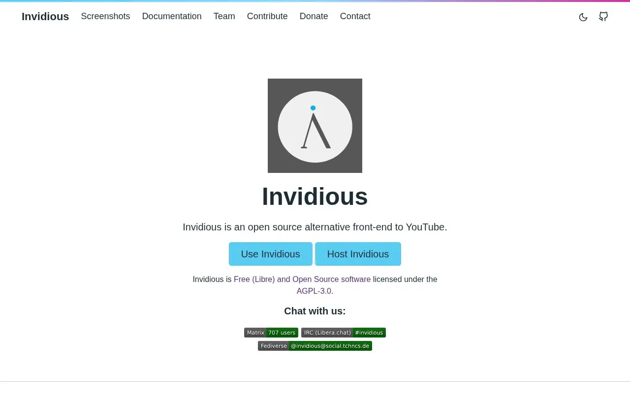 Invidious homepage screenshot