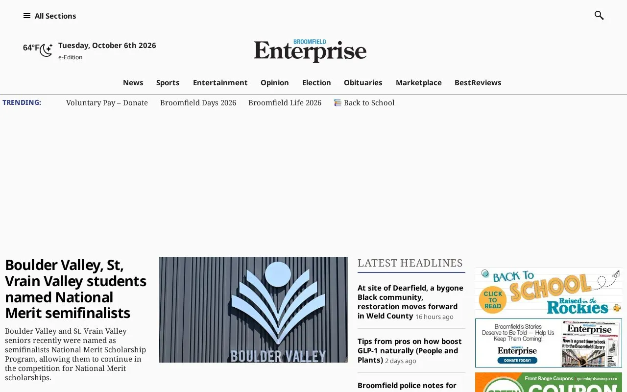 Broomfield Enterprise homepage screenshot