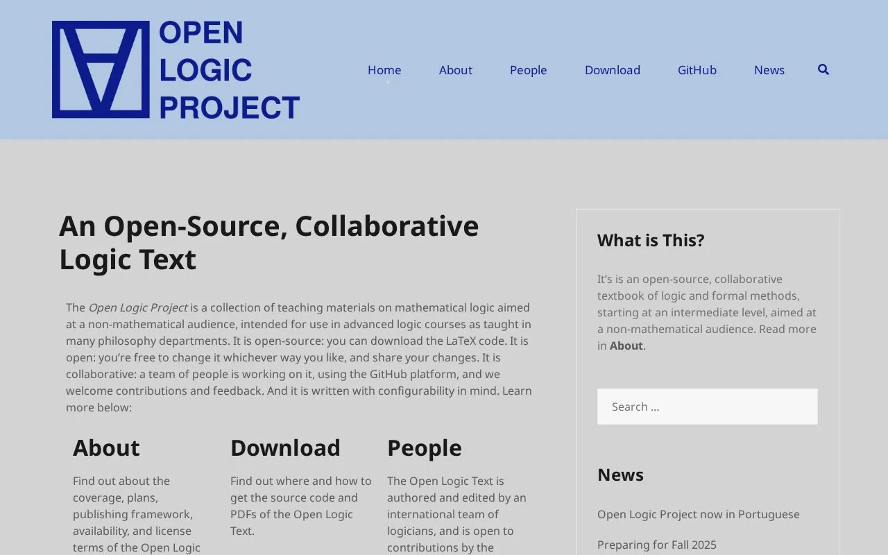 Open Logic Project homepage screenshot