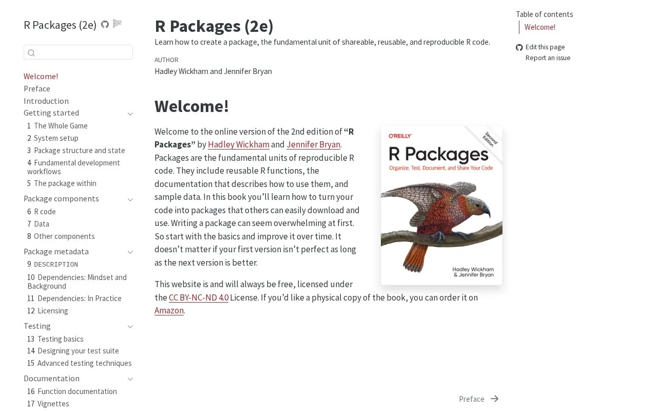 R Packages homepage screenshot