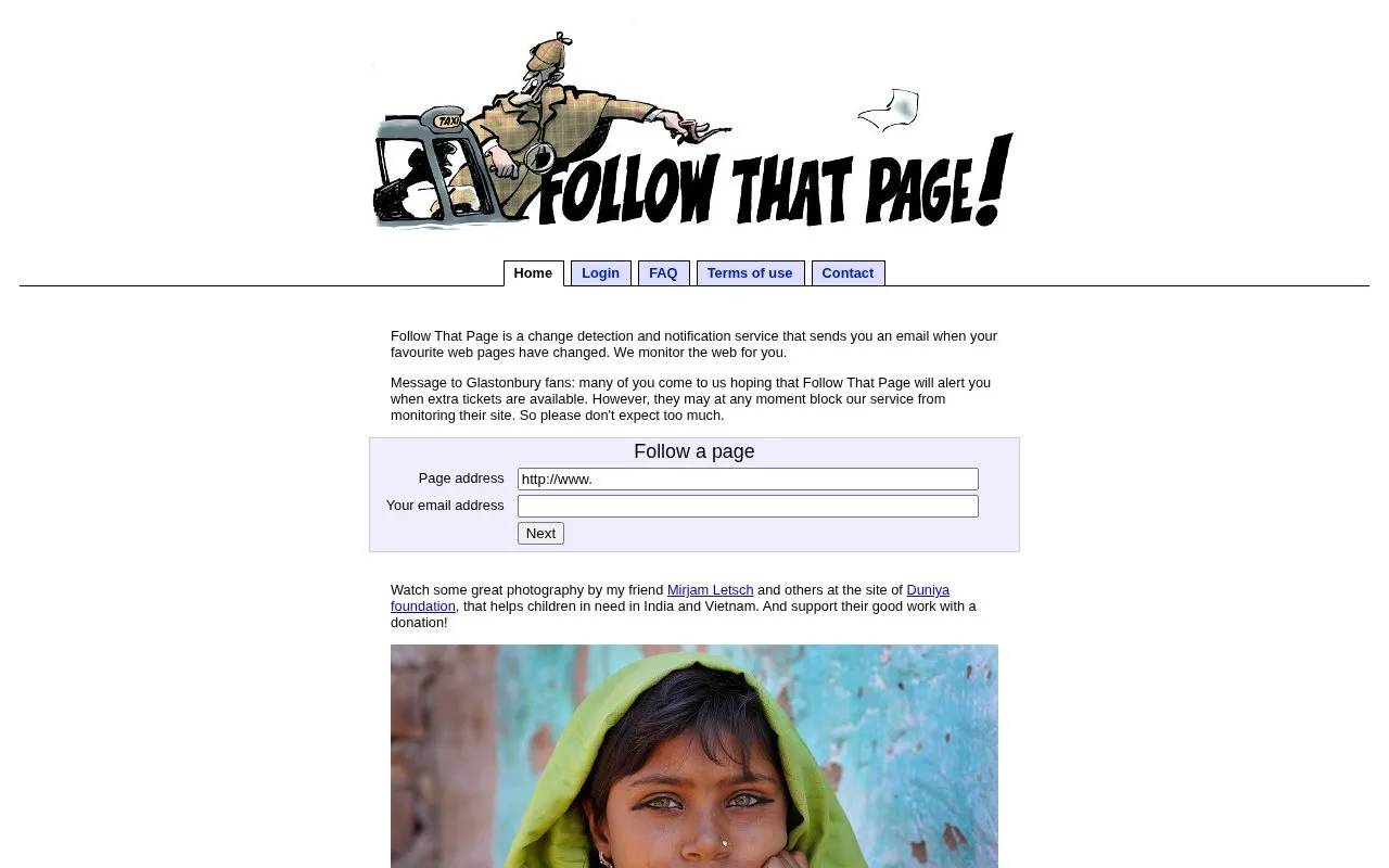Follow That Page homepage screenshot