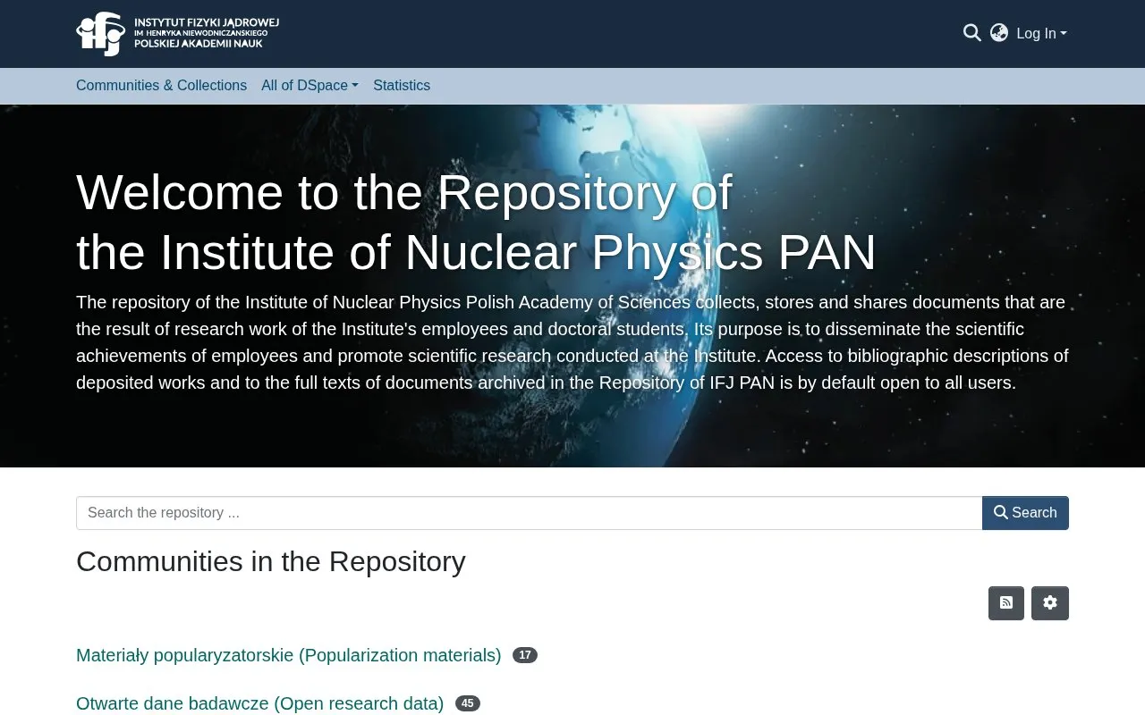 Repozytorium IFJ PAN homepage screenshot