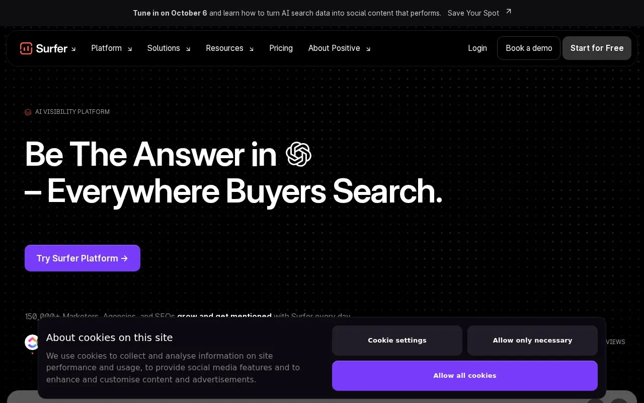 Surfer homepage screenshot