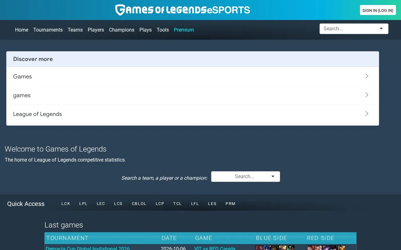 Gol.gg homepage screenshot
