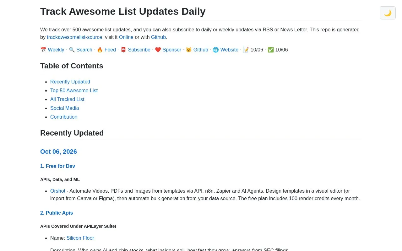 Track Awesome List homepage screenshot