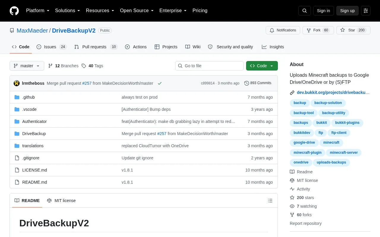 Drive Backup V2 homepage screenshot