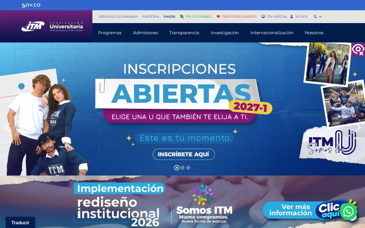 Instituto Tecnologico Metropolitano homepage screenshot