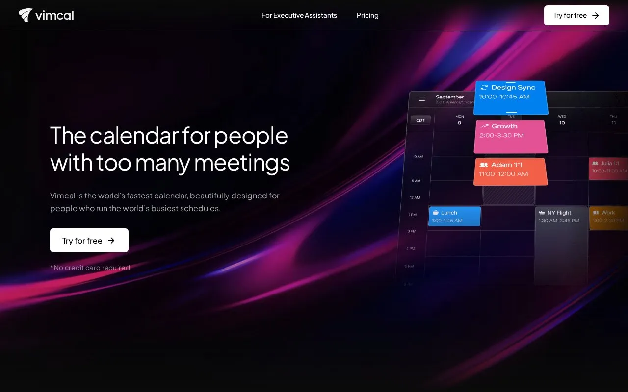 Vimcal homepage screenshot