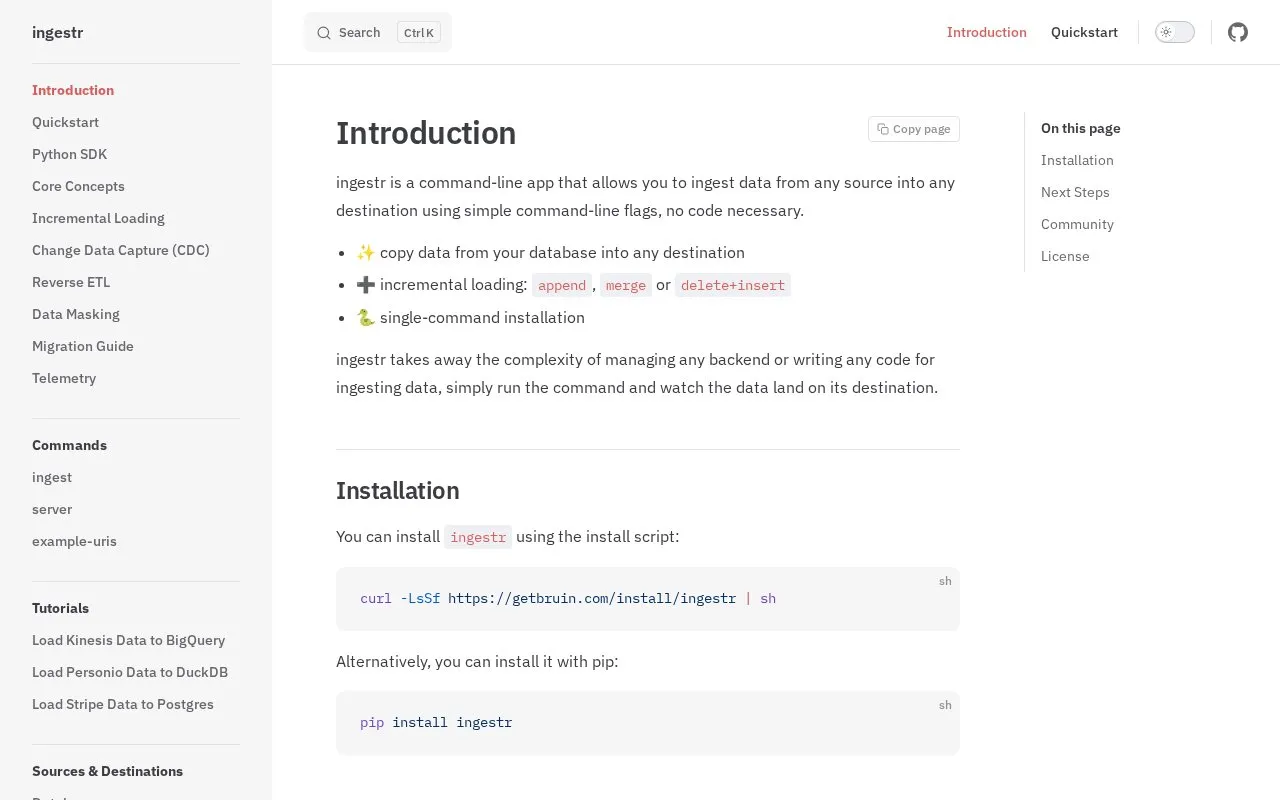 Ingestr homepage screenshot