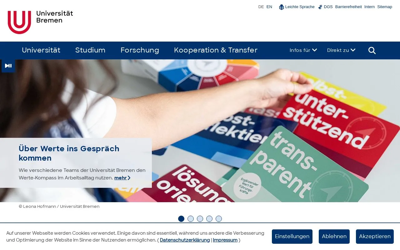 Universitat Bremen homepage screenshot