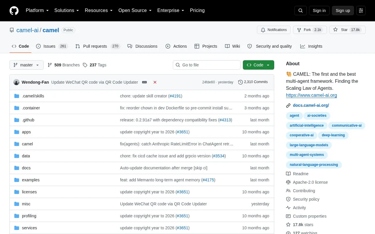 CAMEL homepage screenshot