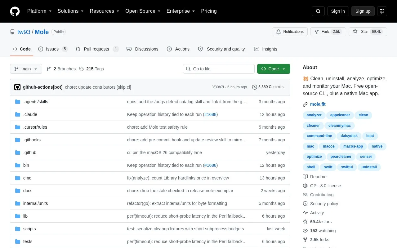 Mole homepage screenshot