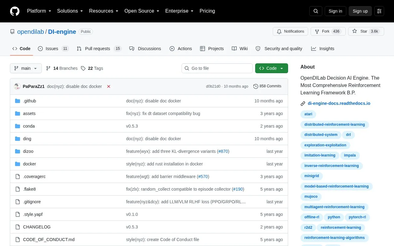 DI-engine homepage screenshot