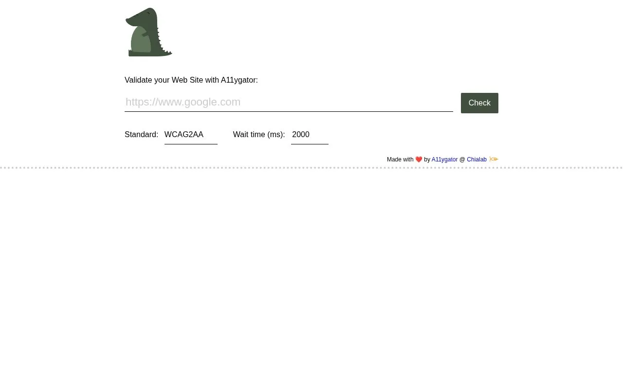 A11ygator homepage screenshot