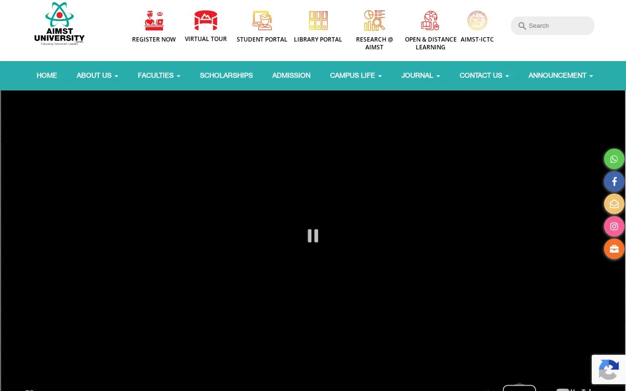 AIMST University homepage screenshot