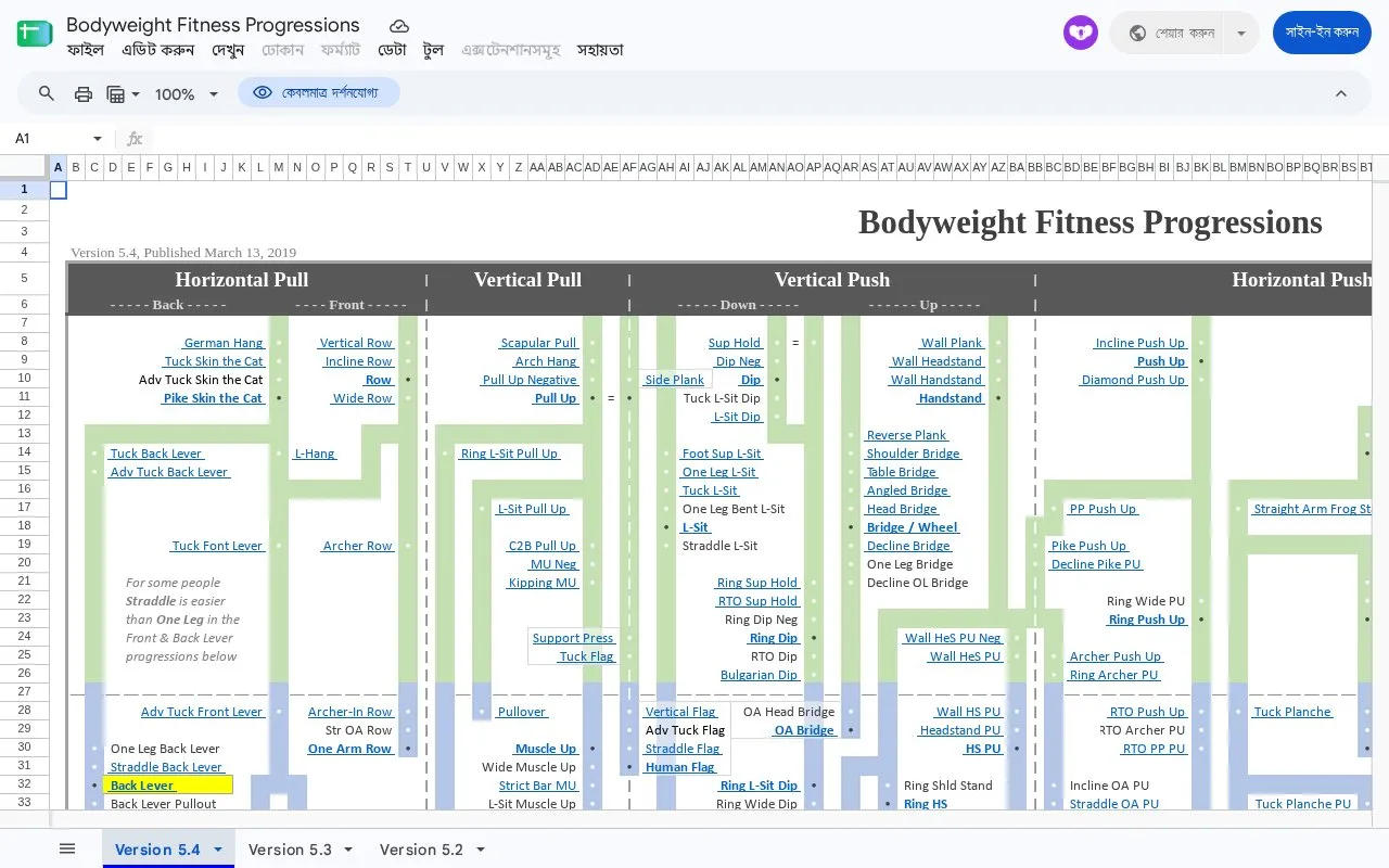 Bodyweight Fitness Progressions homepage screenshot