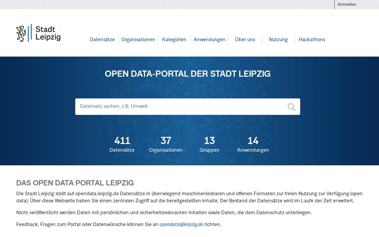 Open Data Portal city Leipzig homepage screenshot