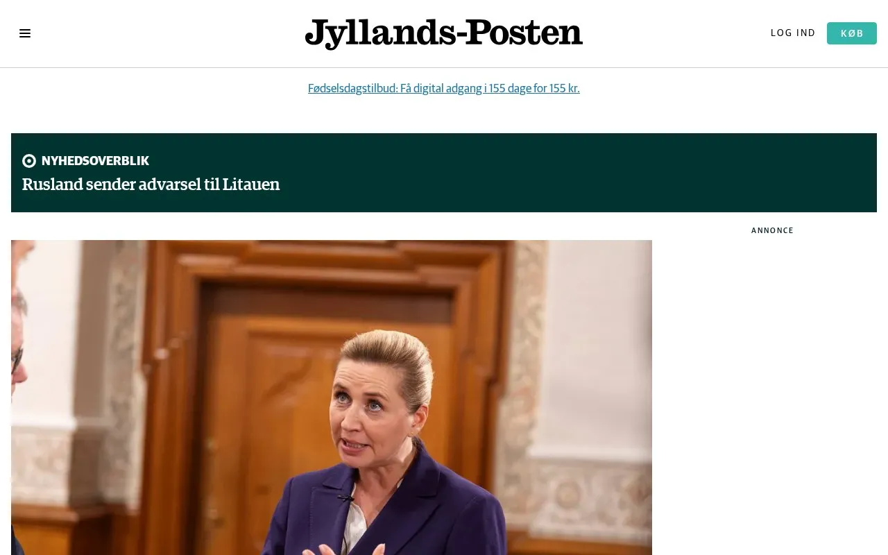 Jyllands-Posten homepage screenshot