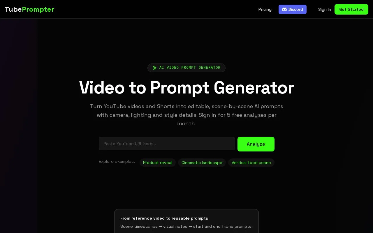 TubePrompter homepage screenshot