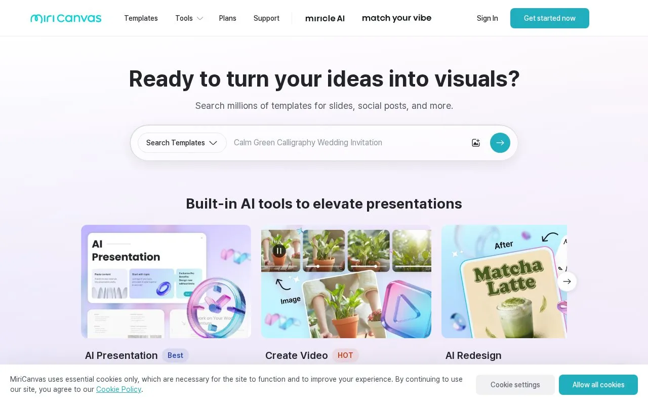 MiriCanvas homepage screenshot