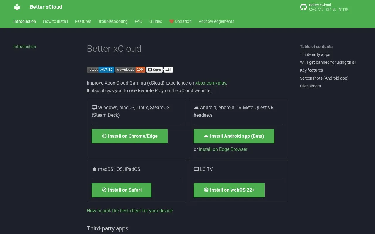 Better xCloud homepage screenshot