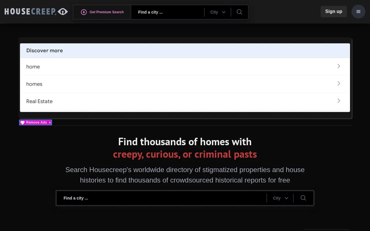 House Creep homepage screenshot