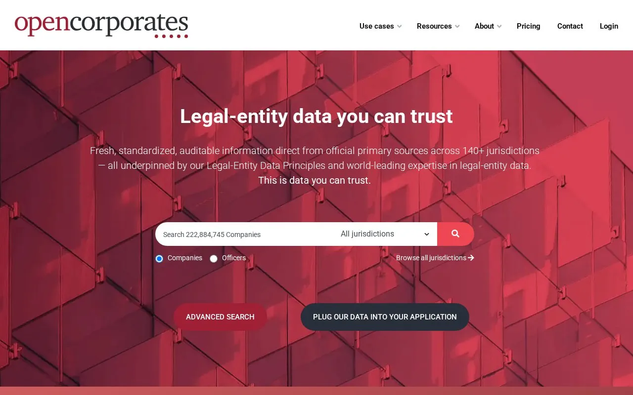 OpenCorporates homepage screenshot
