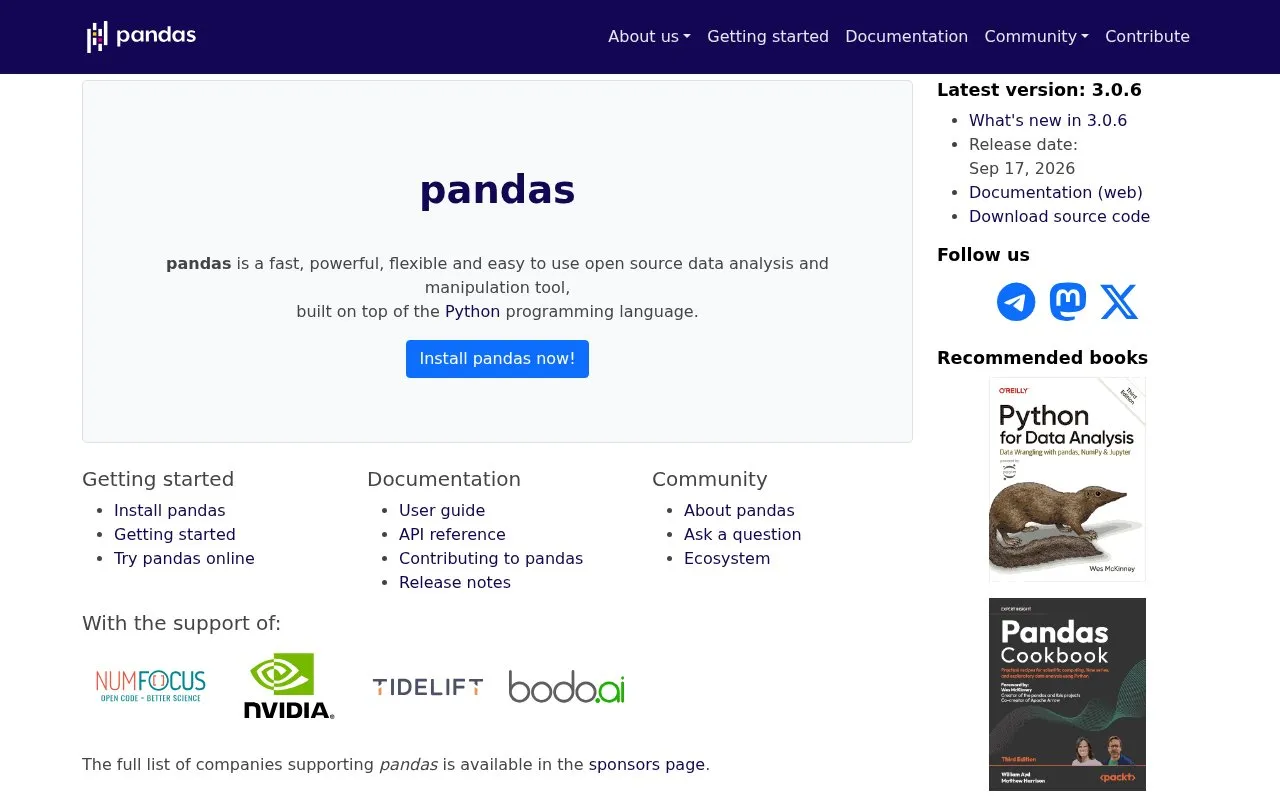 Pandas homepage screenshot