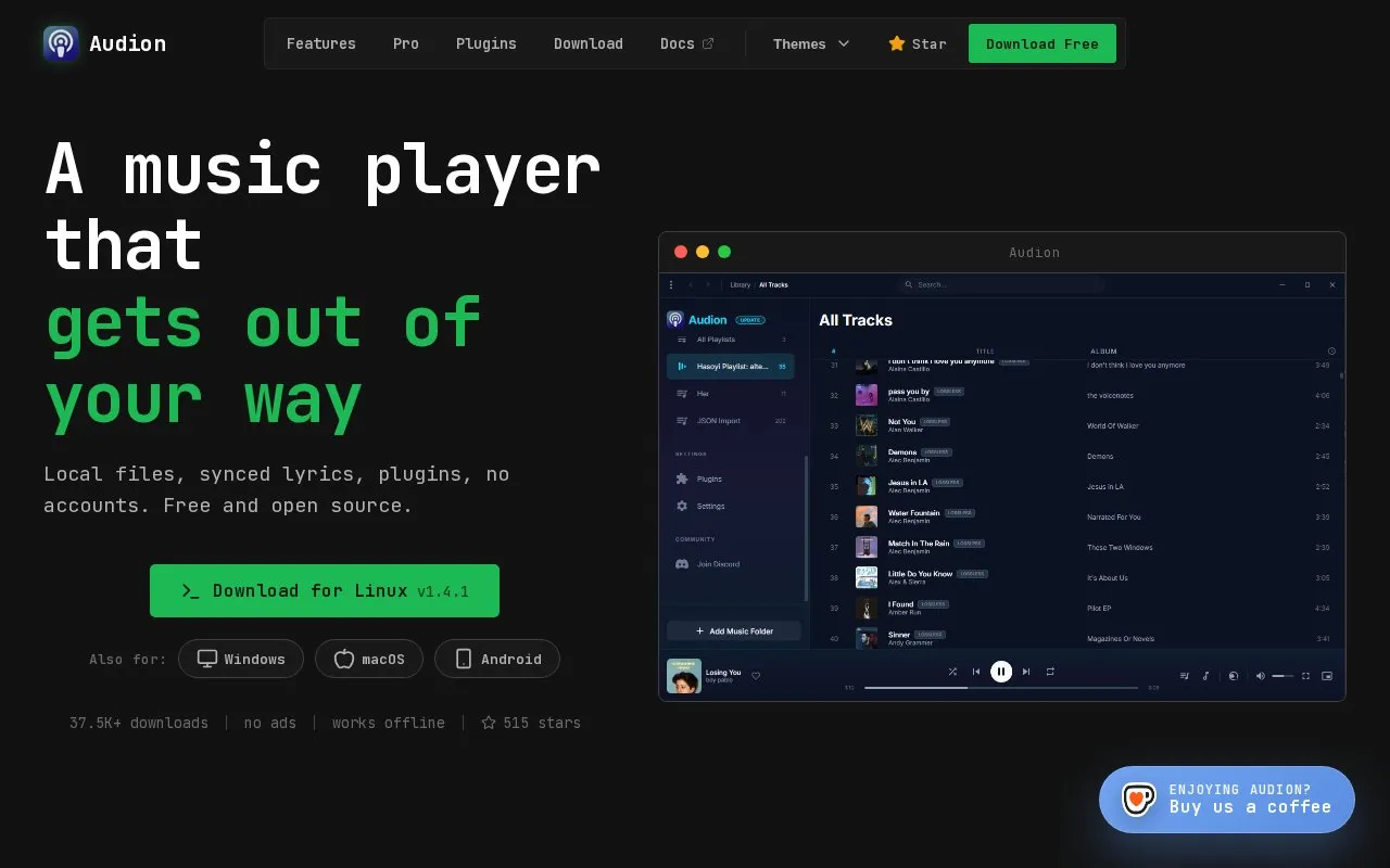 Audion homepage screenshot